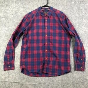 Quiksilver Shirt Mens L Blue Red Long Sleeve Button Up Plaid Waterman Collection